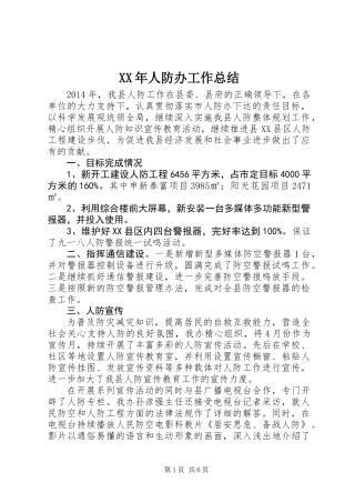 XX年人防办工作总结