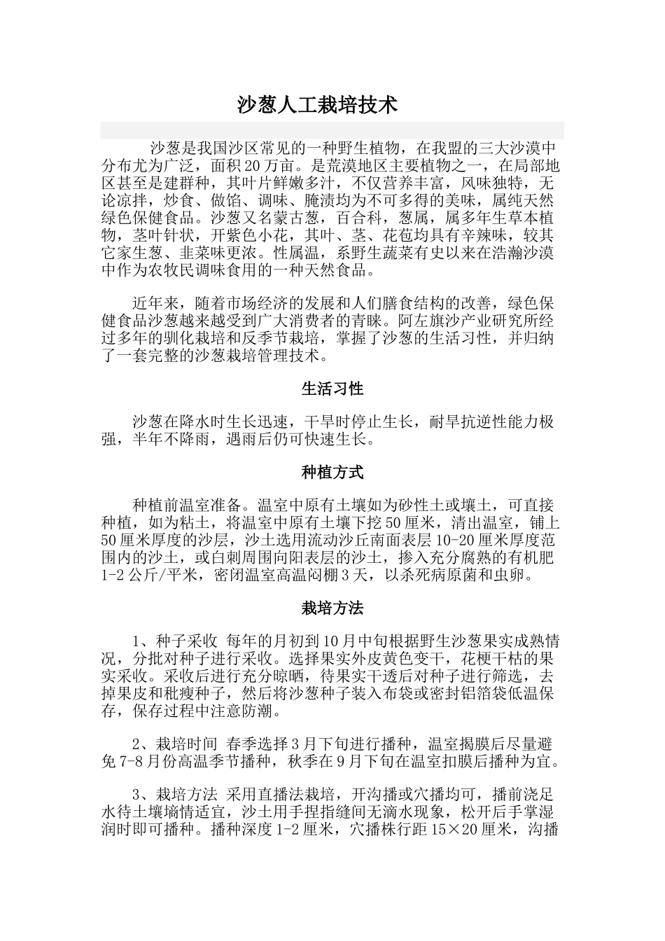 沙葱人工栽培技术_第1页