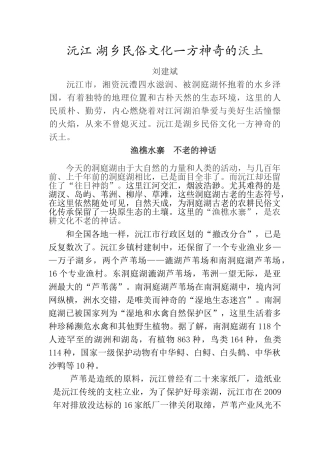 沅江 湖乡民俗文化一方神奇的沃土