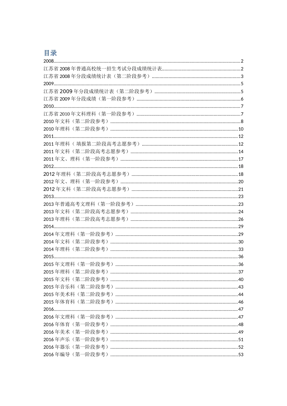 江苏省2008-2016高考分段成绩统计表_第1页