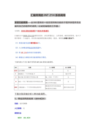 汇编常用的INT 21H系统调用
