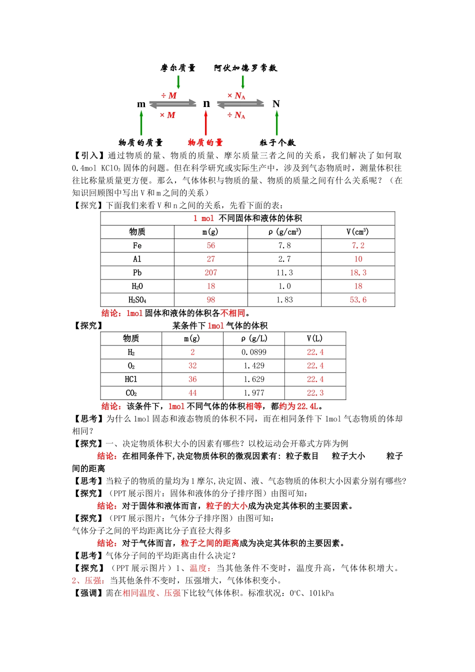 气体摩尔体积教案-公开课_第2页