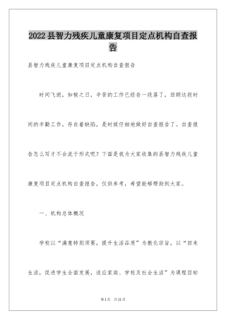 2024县智力残疾儿童康复项目定点机构自查报告