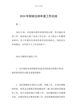 2024年财政出纳年度工作总结