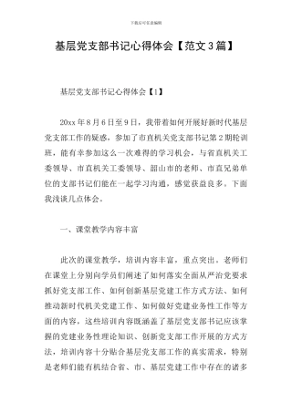 基层党支部书记心得体会