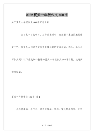 2024夏天一年级作文400字_2