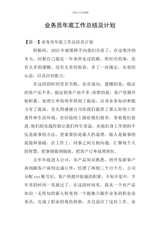 业务员年底工作总结及计划