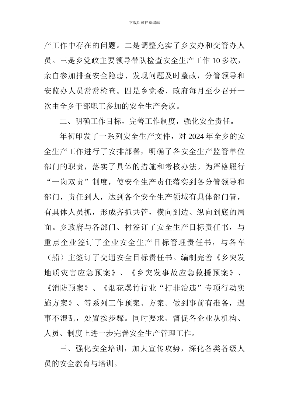 乡镇2024年安全生产工作总结及2024年工作打算_第2页