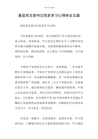 基层党支部书记党史学习心得体会五篇