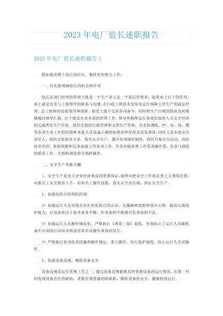 【精编】2023年电厂值长述职报告 