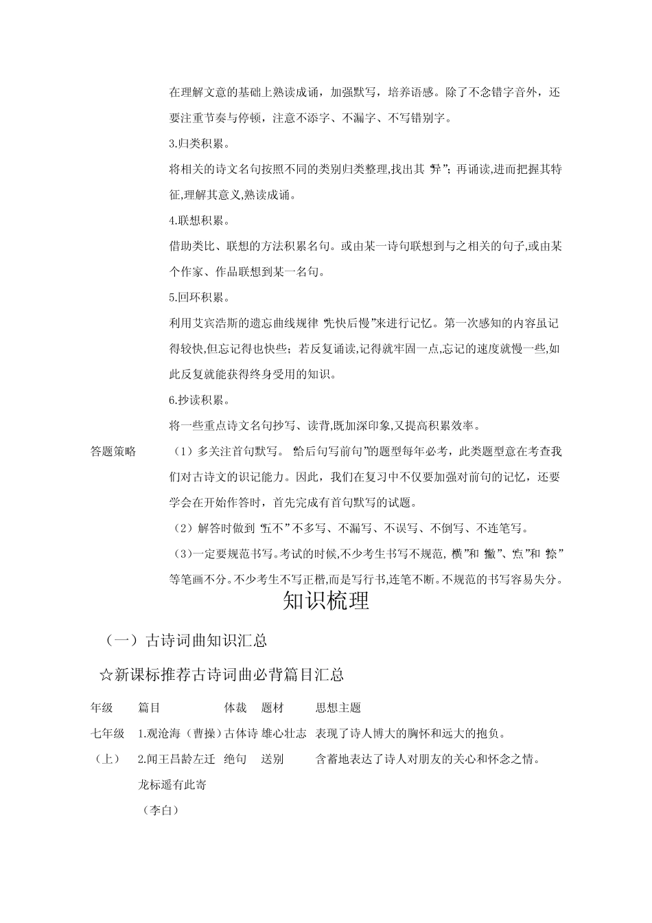 2024年深圳中考语文专题 古诗文默写与鉴赏(含答案) _第2页