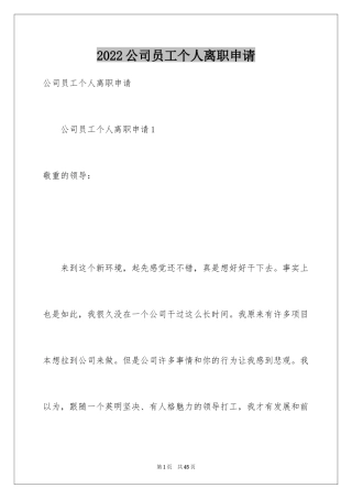 2024公司员工个人离职申请