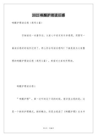 2024唤醒护理读后感