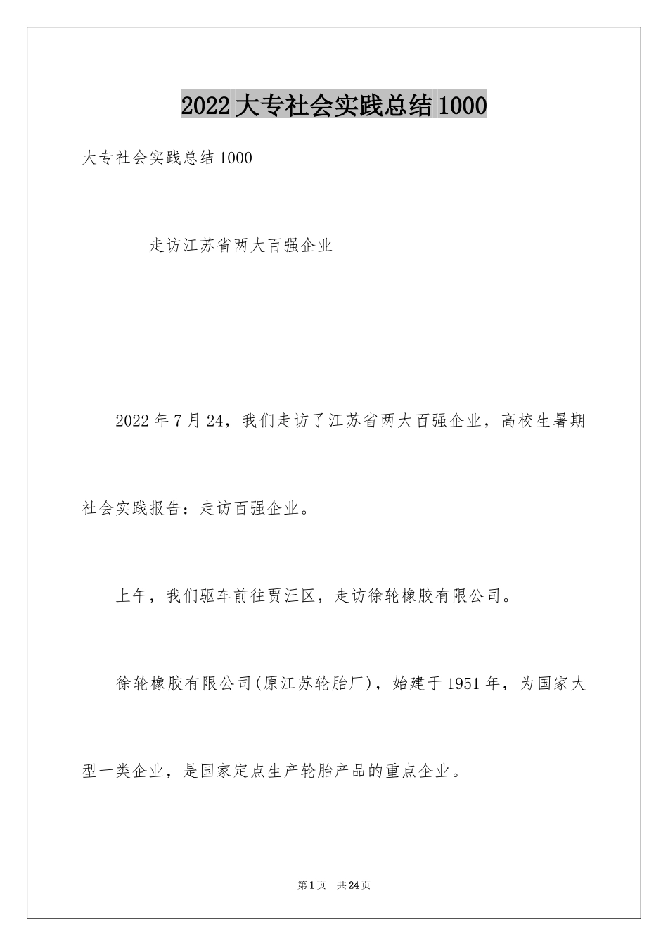 2024大专社会实践总结1000_第1页