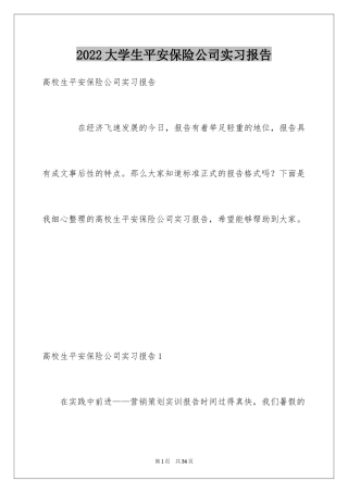 2024大学生平安保险公司实习报告