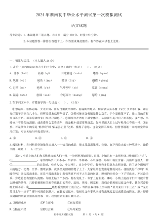 2024年湖南省中考模拟练习语文题 