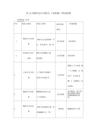 XX公司锅炉运行风险点(危险源)辨识标准