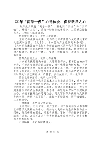 XX年“两学一做”心得体会：保持敬畏之心