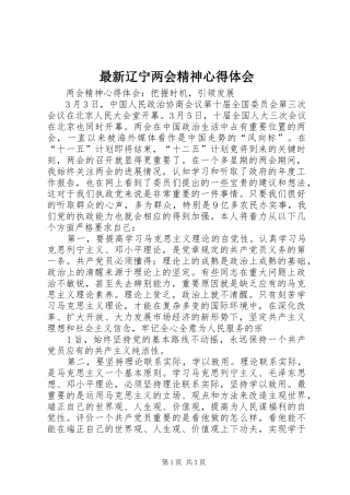 最新辽宁两会精神心得体会