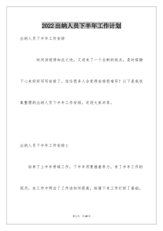 2024出纳人员下半年工作计划