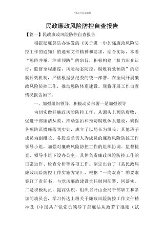 民政廉政风险防控自查报告