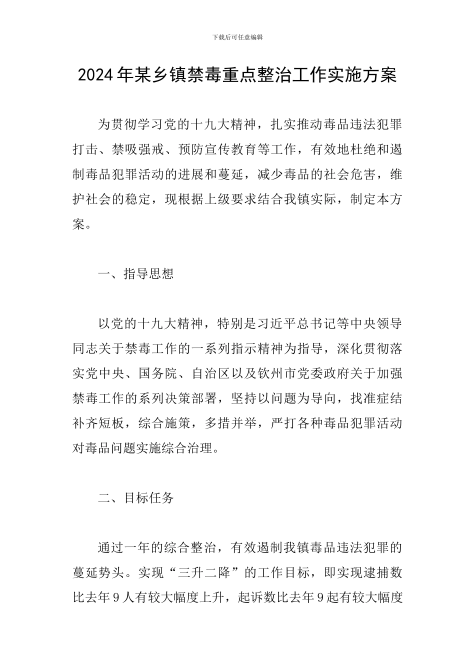 2024年某乡镇禁毒重点整治工作实施方案_第1页