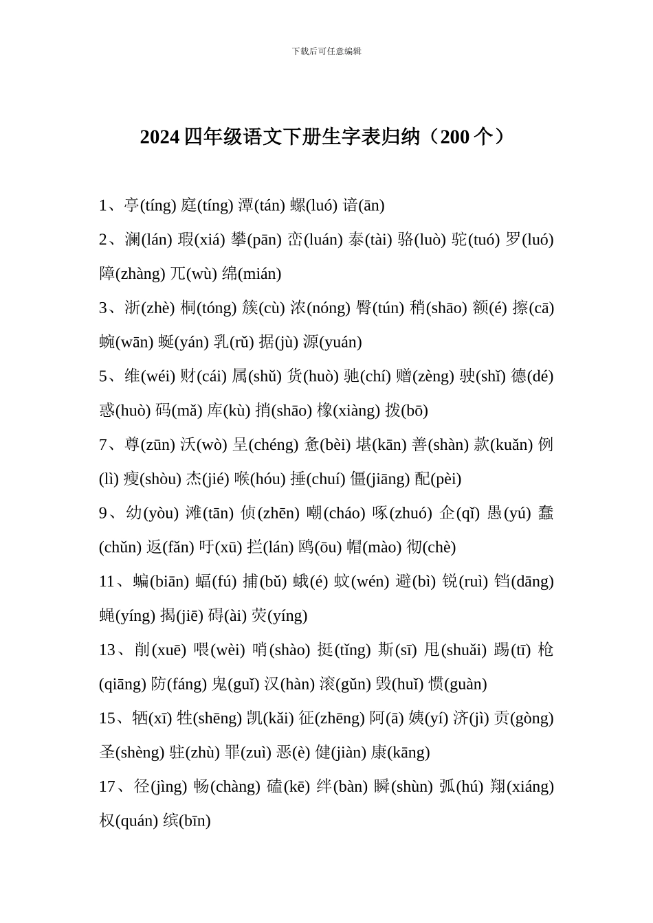 2024四年级语文下册生字表归纳_第1页