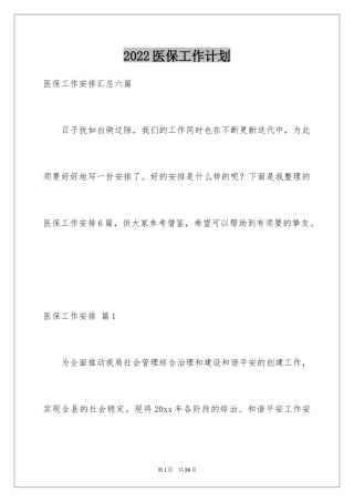 2024医保工作计划