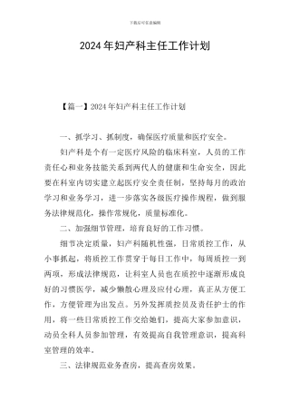 2024年妇产科主任工作计划