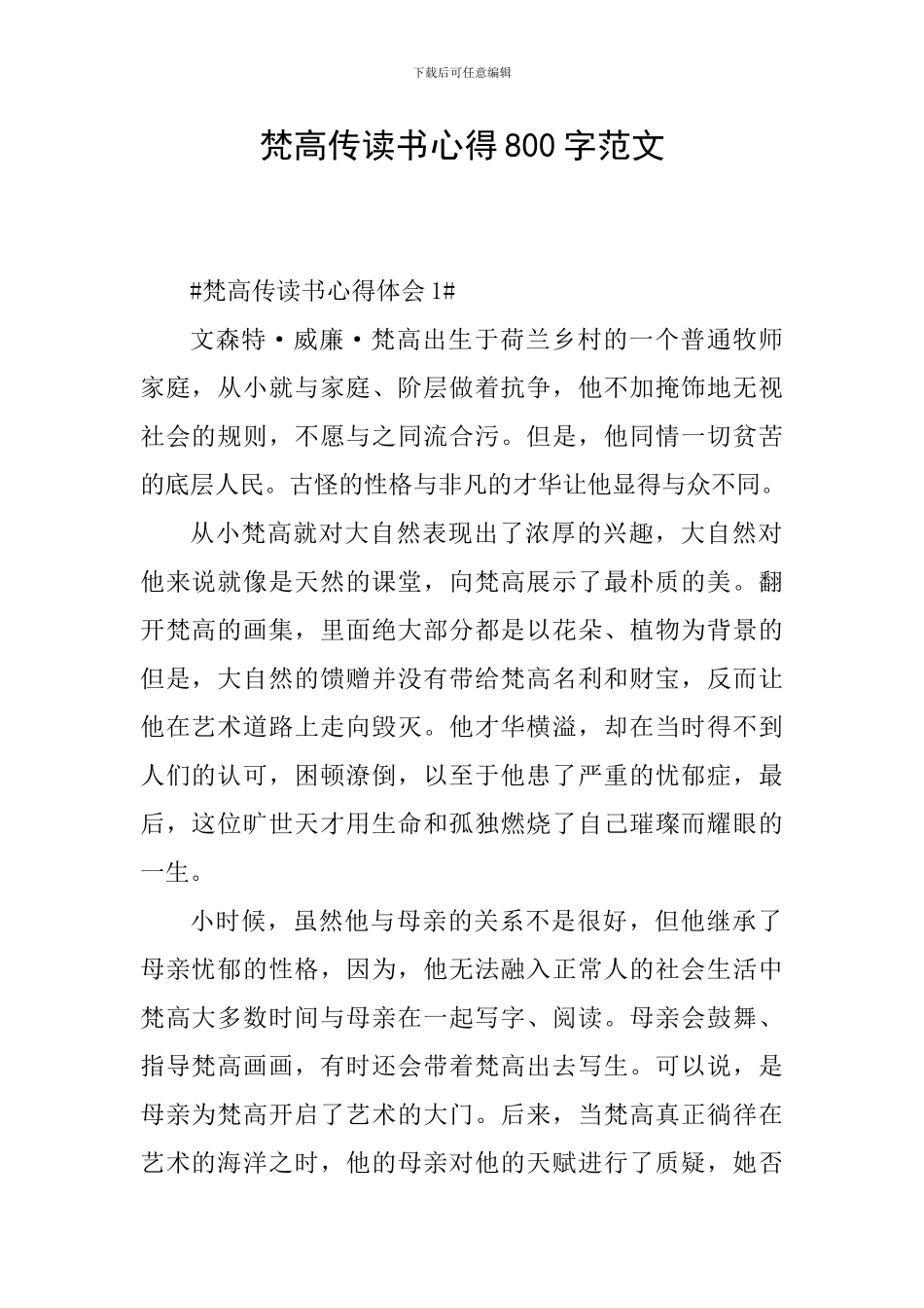 梵高传读书心得800字范文_第1页