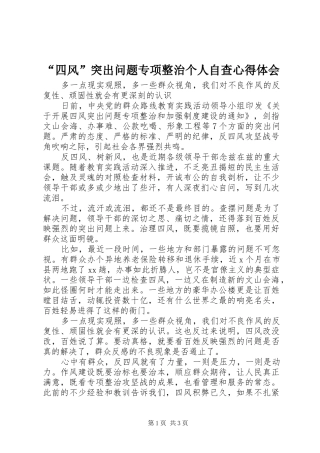 “四风”突出问题专项整治个人自查心得体会
