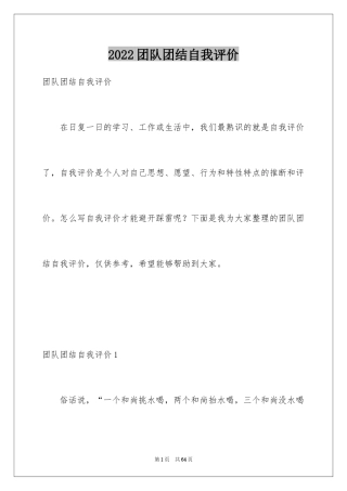 2024团队团结自我评价
