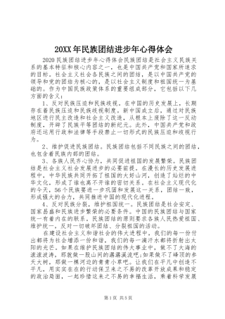 20XX年民族团结进步年心得体会