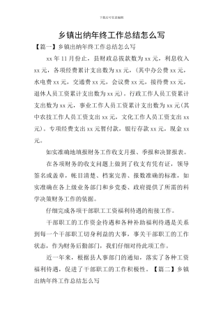 乡镇出纳年终工作总结怎么写