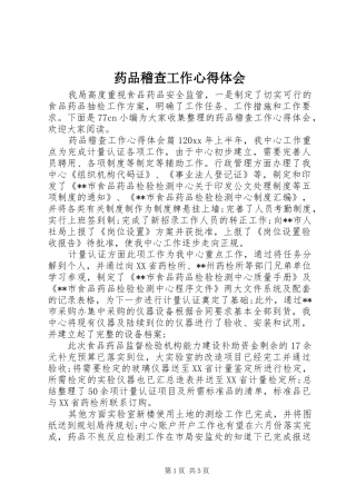 药品稽查工作心得体会