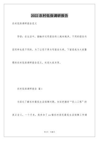 2024农村低保调研报告