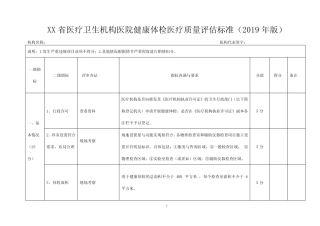 XX省医疗卫生机构医院健康体检医疗质量评估标准(2019年版) 