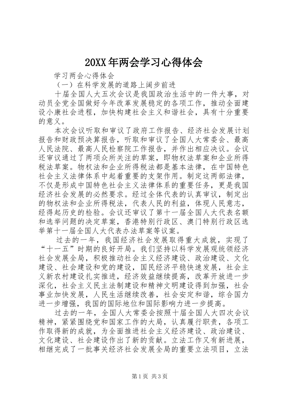 20XX年两会学习心得体会 (4)_第1页