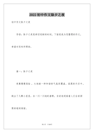 2024初中作文除夕之夜