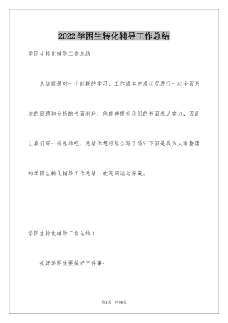 2024学困生转化辅导工作总结