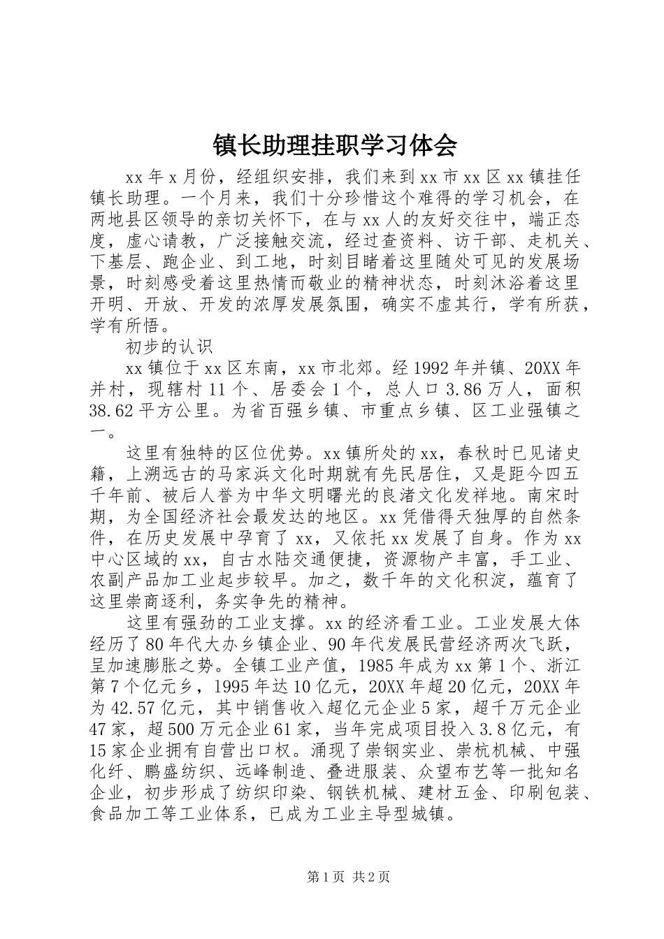 镇长助理挂职学习体会_第1页
