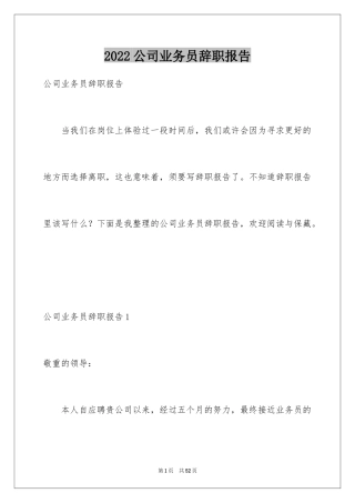 2024公司业务员辞职报告