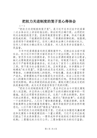 把权力关进制度的笼子里心得体会