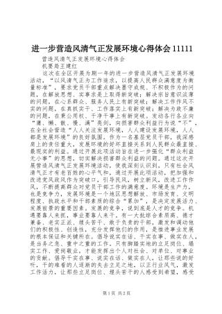 进一步营造风清气正发展环境心得体会11111