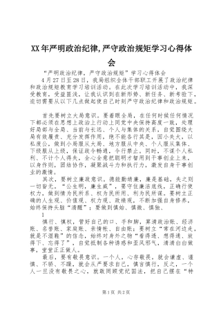 XX年严明政治纪律,严守政治规矩学习心得体会