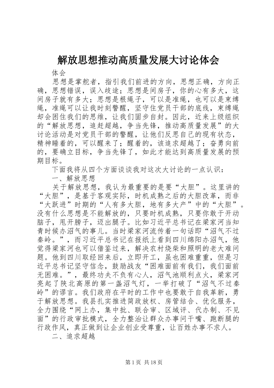 解放思想推动高质量发展大讨论体会_第1页
