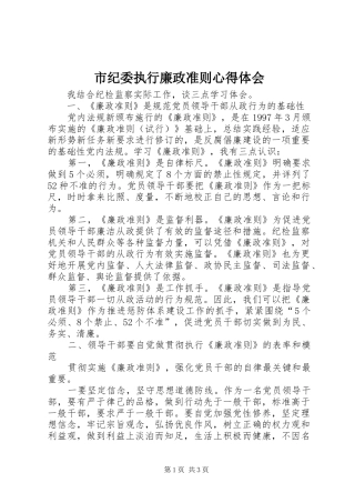 市纪委执行廉政准则心得体会