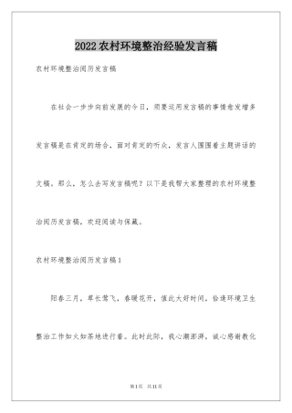 2024农村环境整治经验发言稿