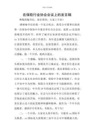 在保险行业协会会议上的发言稿