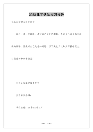 2024化工认知实习报告